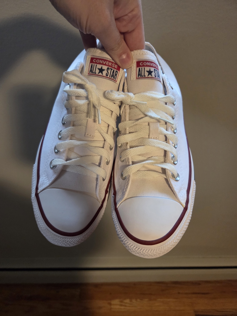 Converse White Low Top Sneakers with Red Trim